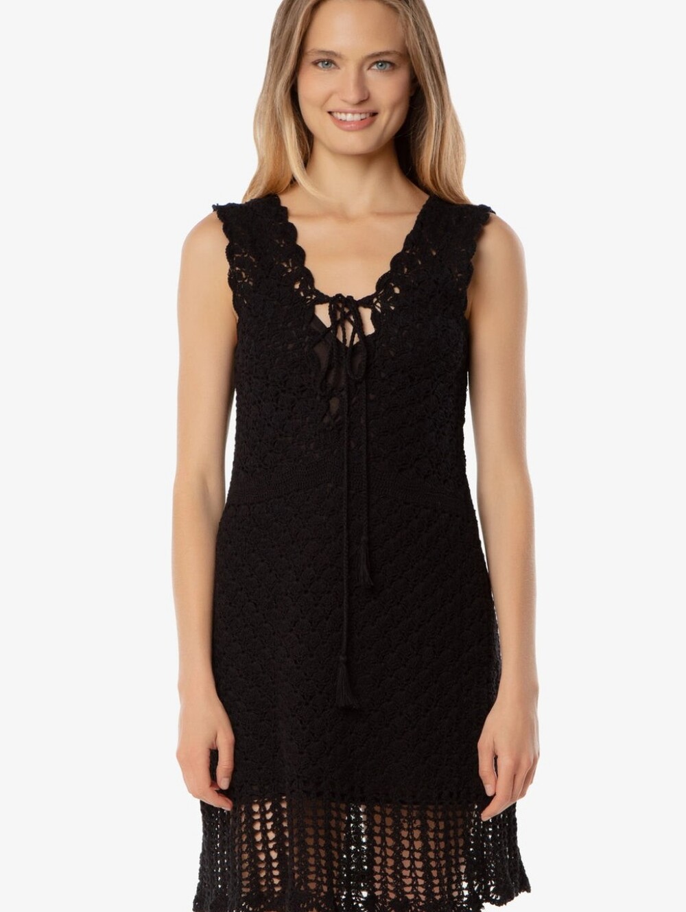 Helen Jon Valentina Dress Black Crochet Swim Cover-Up Dress Medium